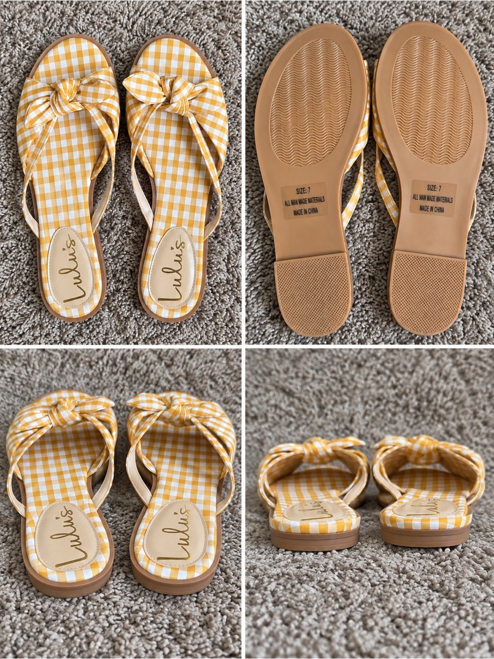 Lulus Yellow Gingham Bow Sandals Size 7